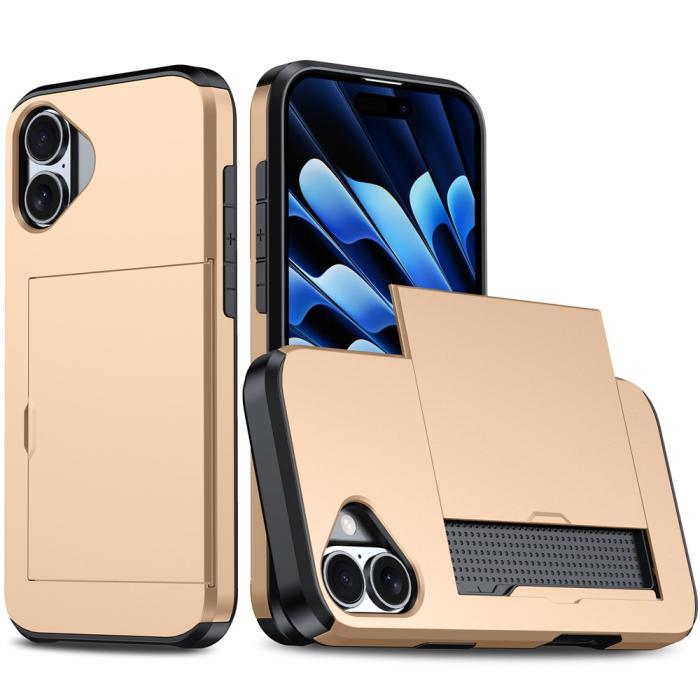 Bild 1, iPhone 17 Skal Hybrid Med Kortfack Guld