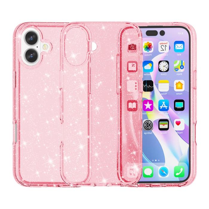 Bild 2, iPhone 17 Skal Hybrid Glitter Rosa