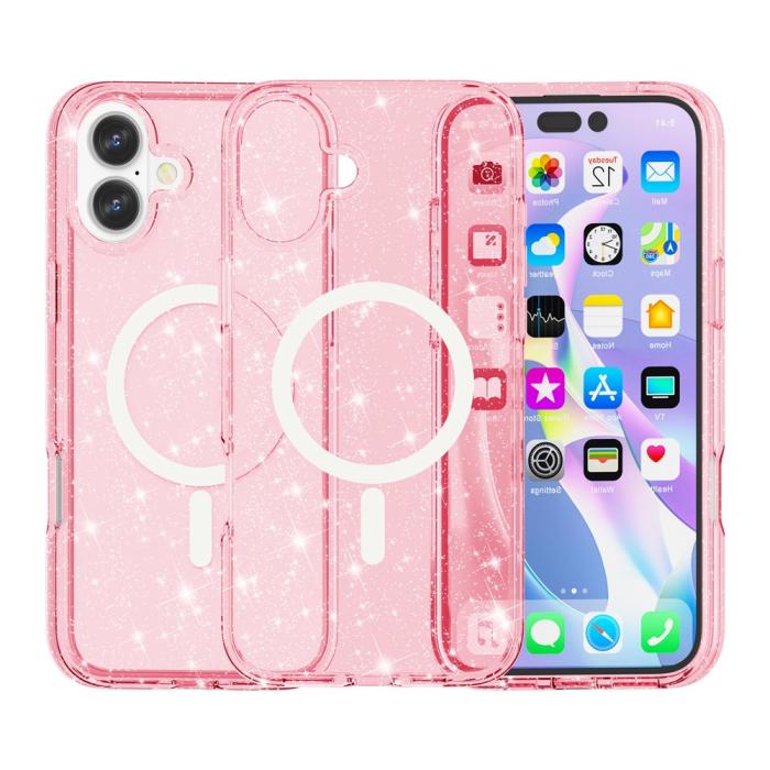 Bild 2, iPhone 17 Skal MagSafe Hybrid Glitter Rosa