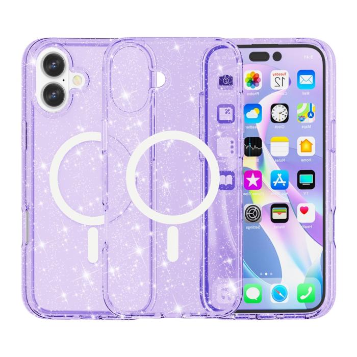 Bild 2, iPhone 17 Skal MagSafe Hybrid Glitter Lila
