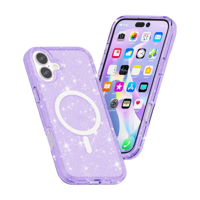 Bild 3, iPhone 17 Skal MagSafe Hybrid Glitter Lila