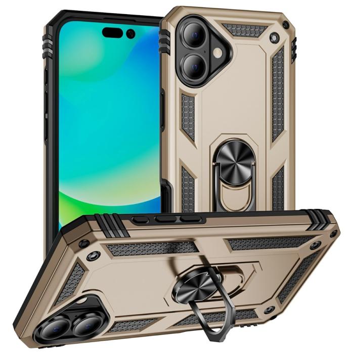Bild 1, iPhone 17 Skal Shockproof Hybrid Ring Guld