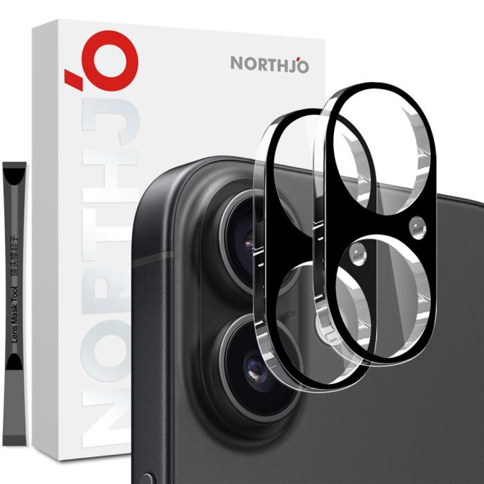 Bild 1, NORTHJO iPhone 17 2-PACK Linsskydd Härdat Glas Svart