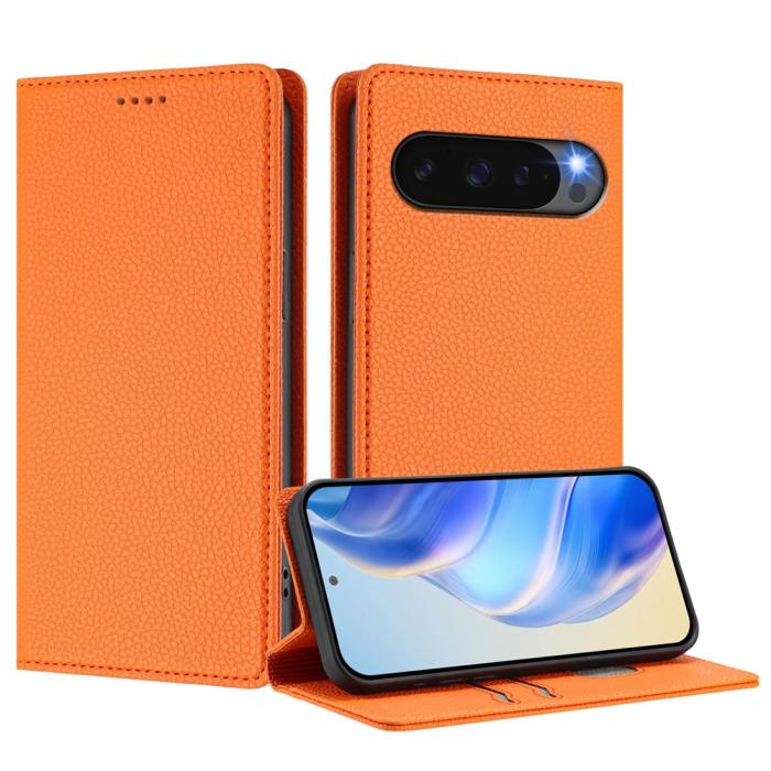 Bild 2, Google Pixel 10/10 Pro Fodral RFID Litchi Läder Orange