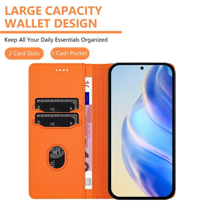 Bild 6, Google Pixel 10/10 Pro Fodral RFID Litchi Läder Orange