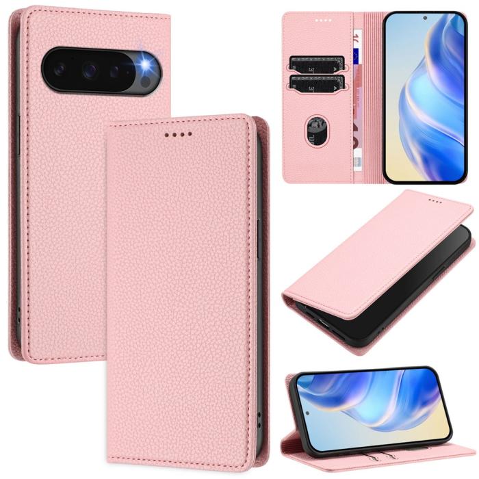 Bild 1, Google Pixel 10/10 Pro Fodral RFID Litchi Läder Rosa