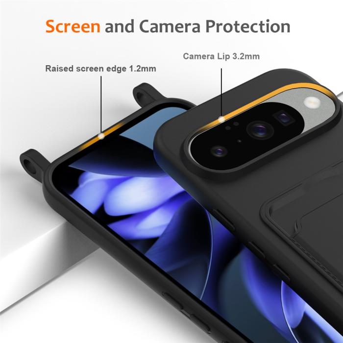 Bild 6, Google Pixel 10 Skal Med Kortfack & Mobilsnöre Silikon Svart