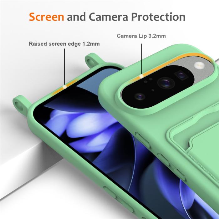 Bild 6, Google Pixel 10 Skal Med Kortfack & Mobilsnöre Silikon Grön