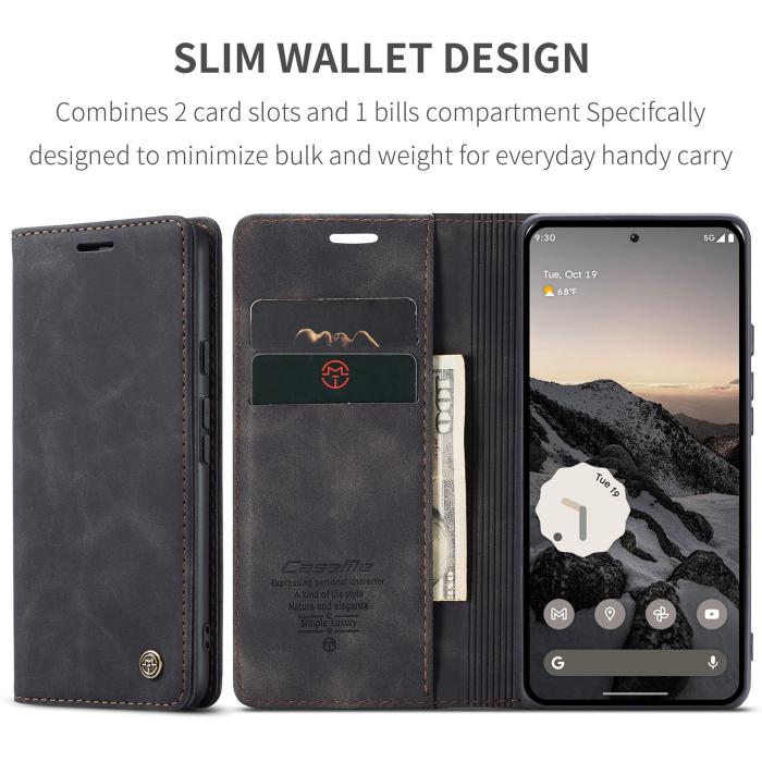 Bild 2, CASEME Google Pixel 10/10 Pro Fodral Flip Retro Läder Svart