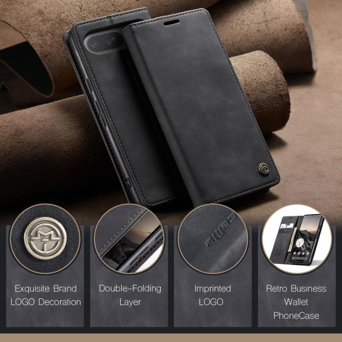 Bild 4, CASEME Google Pixel 10/10 Pro Fodral Flip Retro Läder Svart