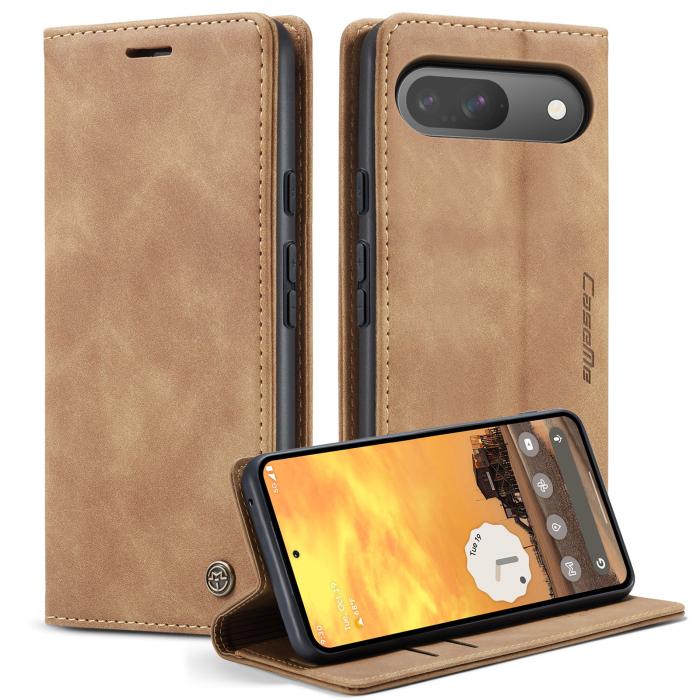 Bild 1, CASEME Google Pixel 10/10 Pro Fodral Flip Retro Läder Brun