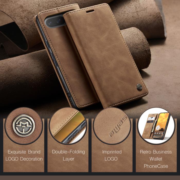 Bild 4, CASEME Google Pixel 10/10 Pro Fodral Flip Retro Läder Brun