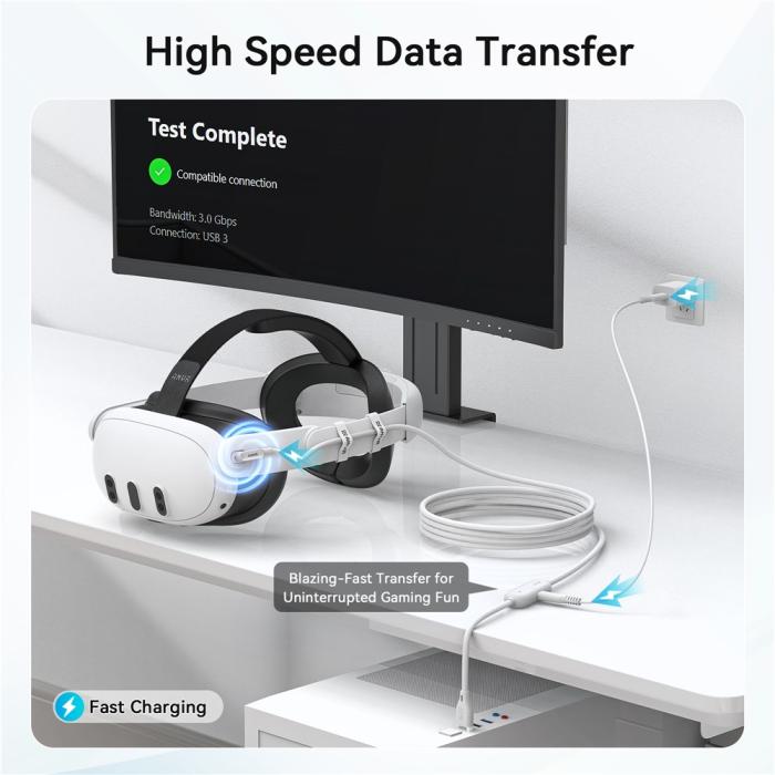 Bild 3, AMVR 5m 18W Link Kabel Med Laddningsport USB-C Vit