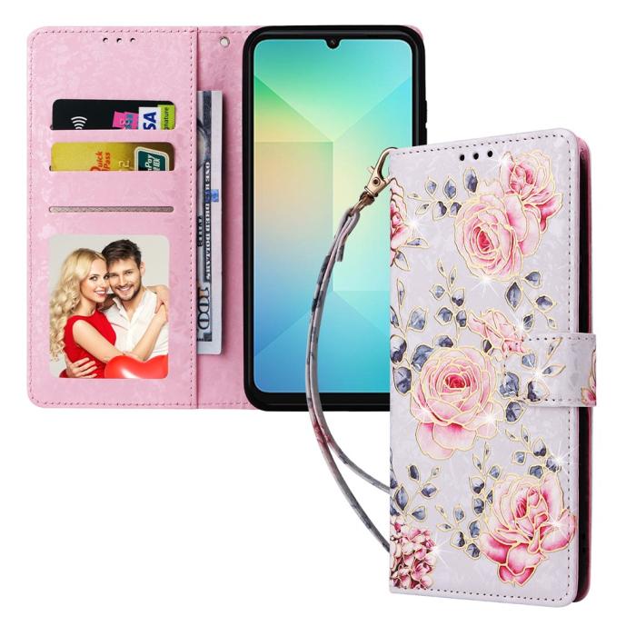Bild 5, Samsung Galaxy A07 Fodral RFID Läder Rosa Blommor