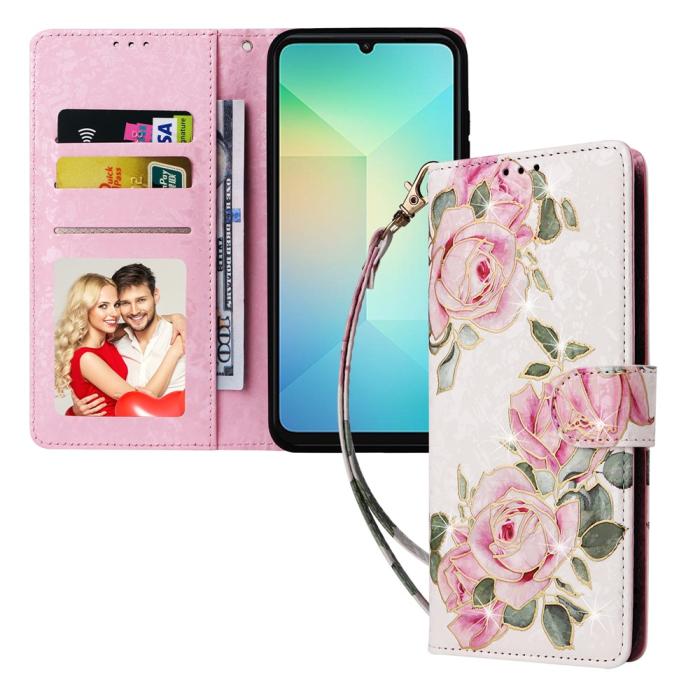 Bild 5, Samsung Galaxy A07 Fodral RFID Läder Rosa Blommor