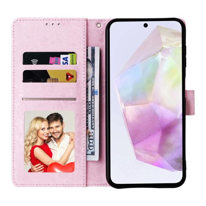 Bild 2, Samsung Galaxy A17 Fodral RFID Läder Rosa Blommor