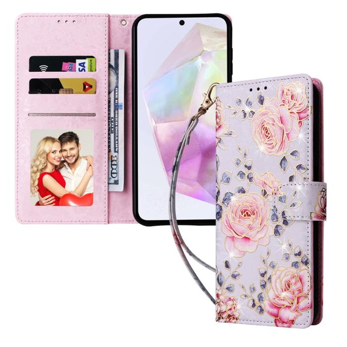 Bild 5, Samsung Galaxy A17 Fodral RFID Läder Rosa Blommor
