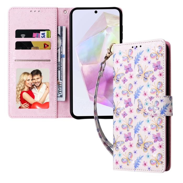 Bild 5, Samsung Galaxy A17 Fodral RFID Läder Fjärilar / Blommor
