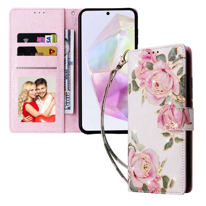 Bild 5, Samsung Galaxy A17 Fodral RFID Läder Rosa Blommor