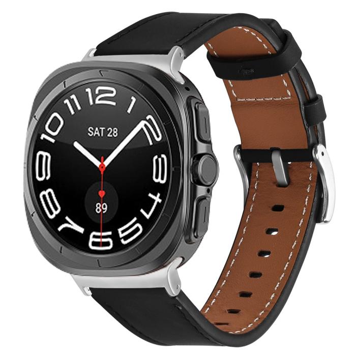 Bild 2, Galaxy Watch 8 46/44/40 mm Armband Äkta Läder Svart