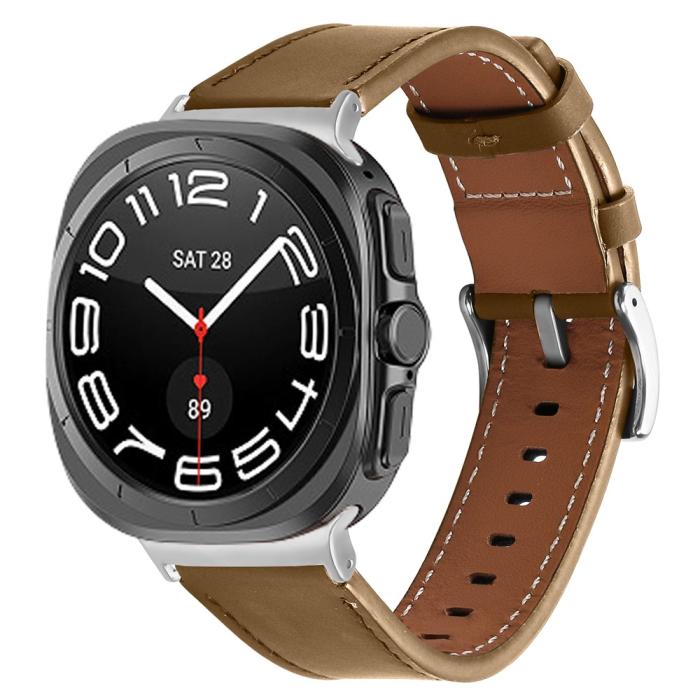 Bild 2, Galaxy Watch 8 46/44/40 mm Armband Äkta Läder Ljus Brun