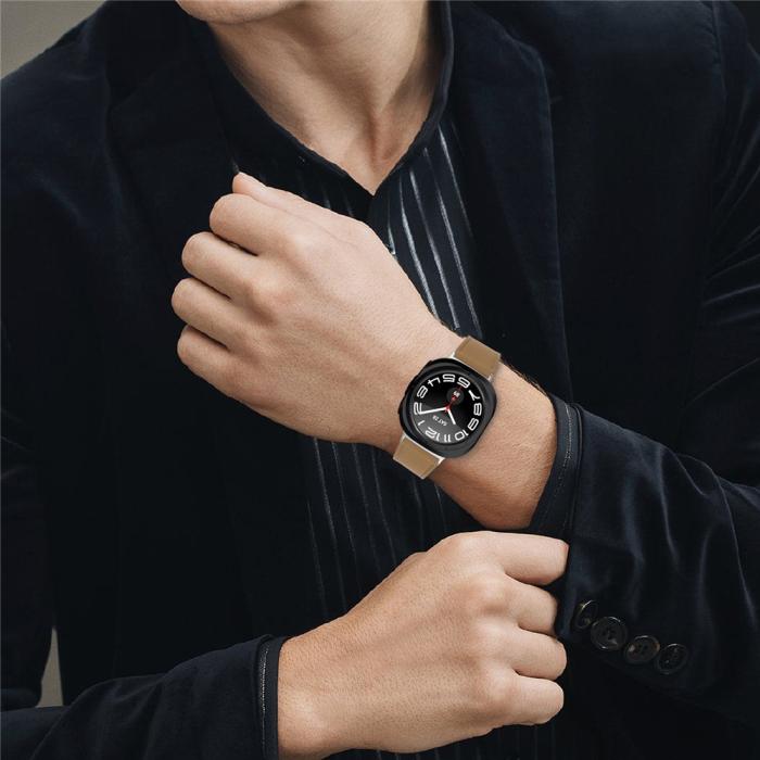 Bild 3, Galaxy Watch 8 46/44/40 mm Armband Äkta Läder Ljus Brun