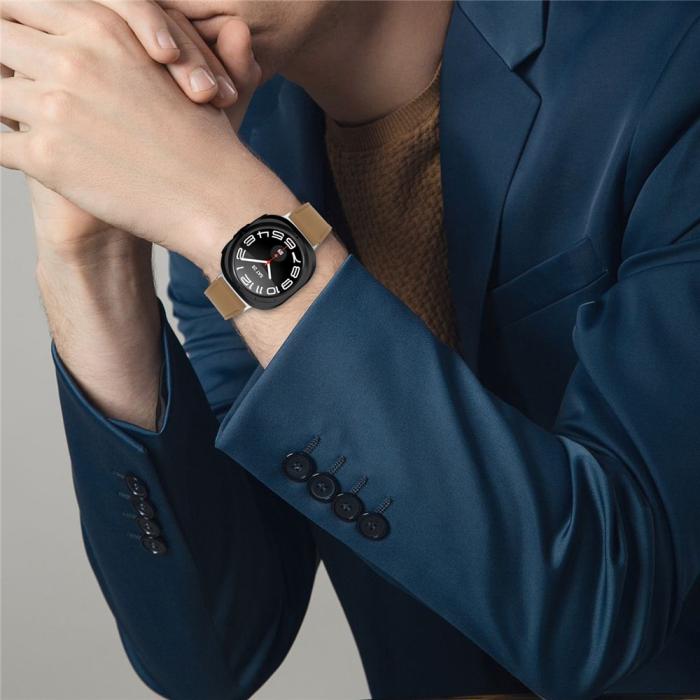 Bild 4, Galaxy Watch 8 46/44/40 mm Armband Äkta Läder Ljus Brun