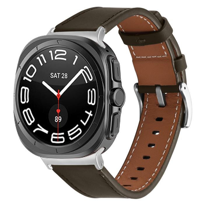 Bild 2, Galaxy Watch 8 46/44/40 mm Armband Äkta Läder Mörk Brun