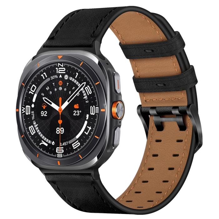 Bild 2, Samsung Galaxy Watch 8 46/44/40 mm Armband Äkta Läder Svart