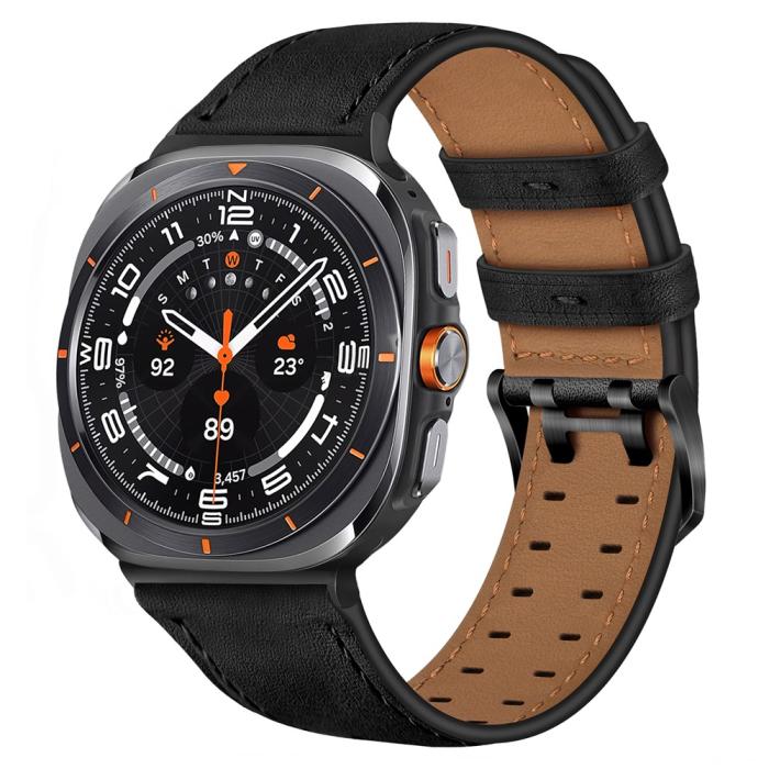 Bild 3, Samsung Galaxy Watch 8 46/44/40 mm Armband Äkta Läder Svart