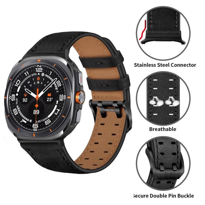 Bild 4, Samsung Galaxy Watch 8 46/44/40 mm Armband Äkta Läder Svart