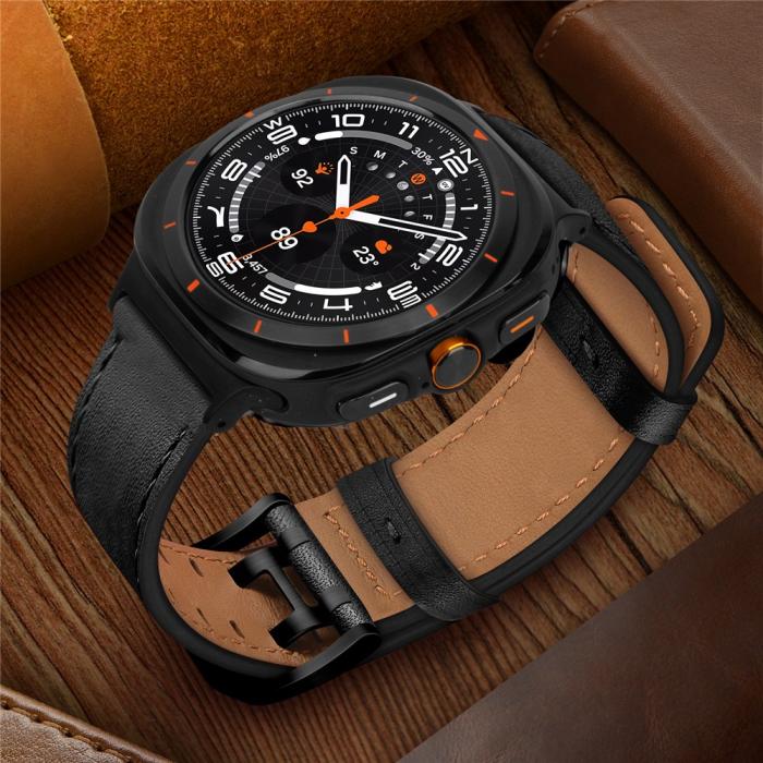 Bild 6, Samsung Galaxy Watch 8 46/44/40 mm Armband Äkta Läder Svart
