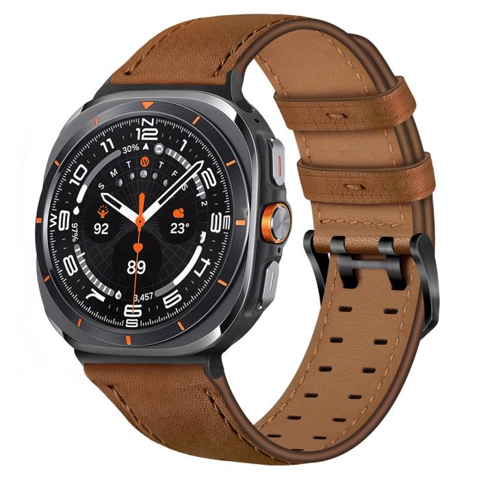 Bild 3, Samsung Galaxy Watch 8 46/44/40 mm Armband Äkta Läder Brun