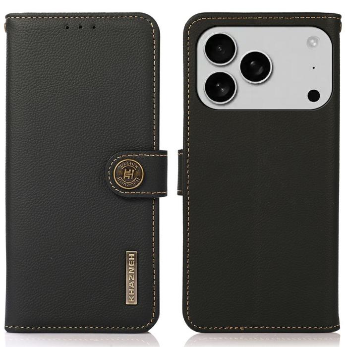 Bild 1, KHAZNEH iPhone 17 Pro Fodral RFID Äkta Läder Svart