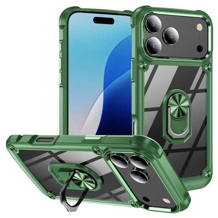Bild 1, iPhone 17 Pro Skal Shockproof Ring Hybrid Grön