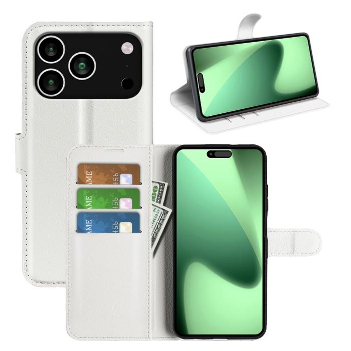 Bild 6, iPhone 17 Pro Fodral Litchi Läder Vit