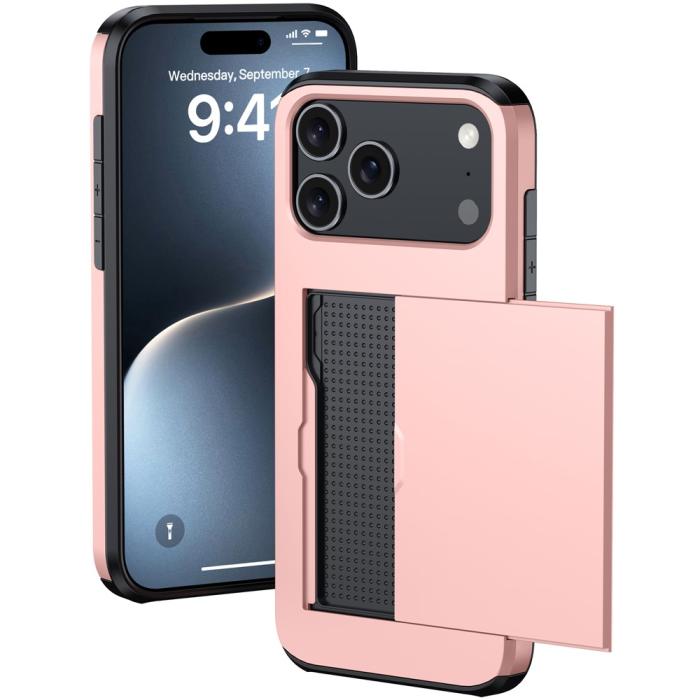 Bild 2, iPhone 17 Pro Skal Hybrid Med Kortfack Roséguld