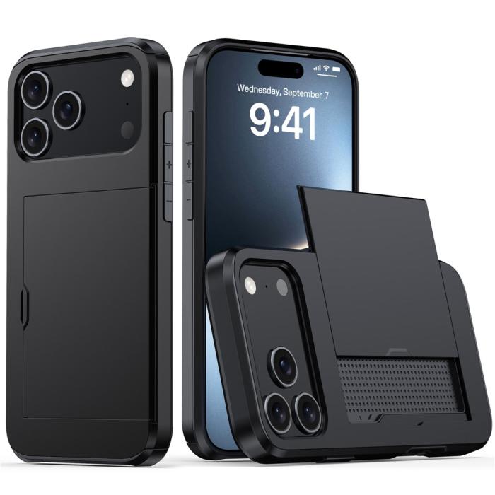 Bild 1, iPhone 17 Pro Skal Hybrid Med Kortfack Svart