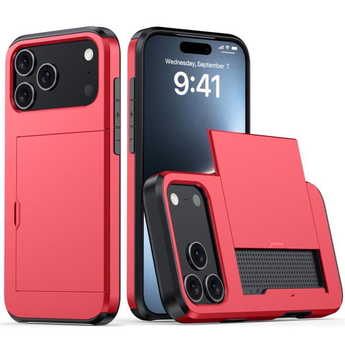 Bild 1, iPhone 17 Pro Skal Hybrid Med Kortfack Röd