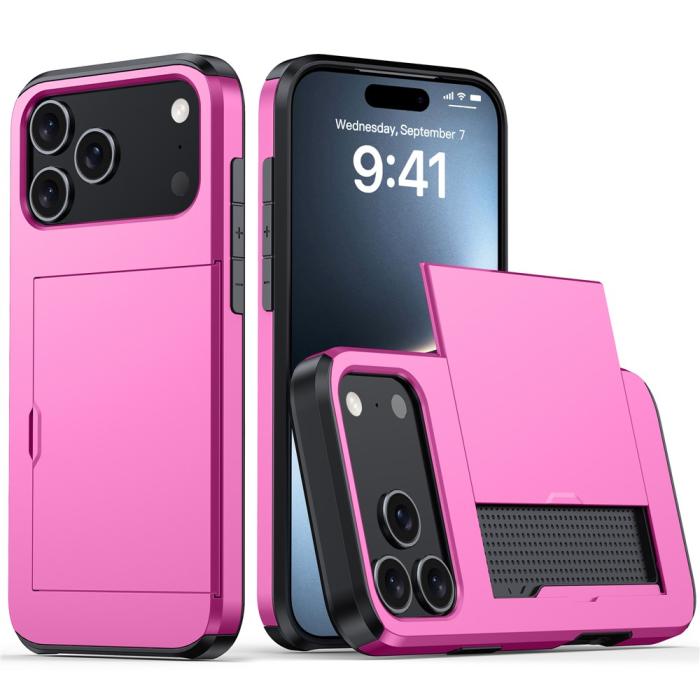 Bild 1, iPhone 17 Pro Skal Hybrid Med Kortfack Rosa