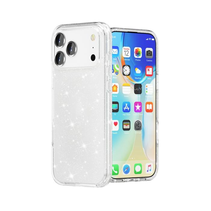 Bild 5, iPhone 17 Pro Skal Hybrid Glitter Vit