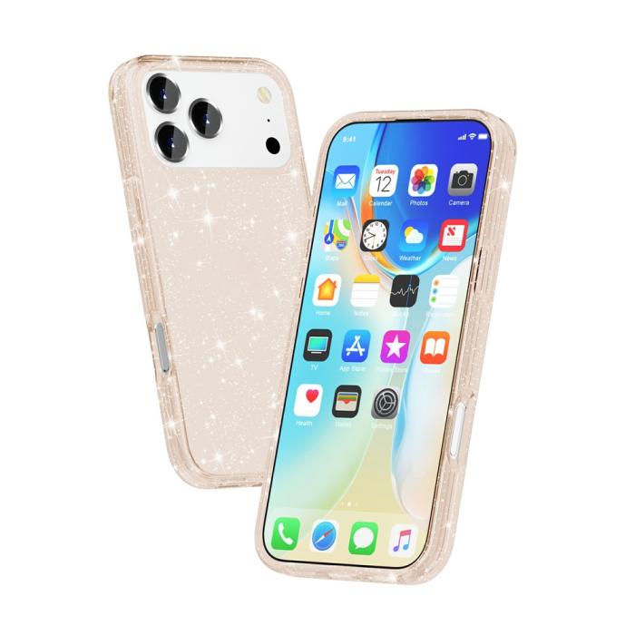 Bild 3, iPhone 17 Pro Skal Hybrid Glitter Guld
