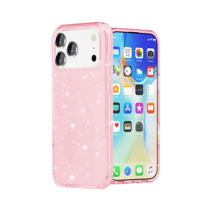 Bild 5, iPhone 17 Pro Skal Hybrid Glitter Rosa