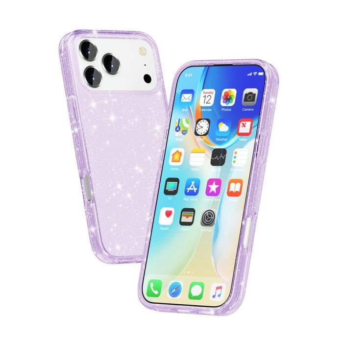 Bild 3, iPhone 17 Pro Skal Hybrid Glitter Lila