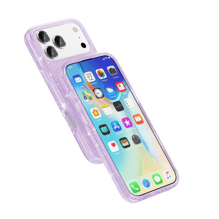 Bild 6, iPhone 17 Pro Skal Hybrid Glitter Lila