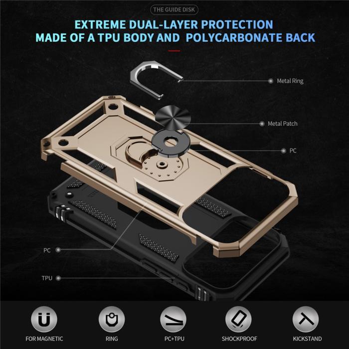 Bild 2, iPhone 17 Pro Skal Shockproof Hybrid Ring Guld