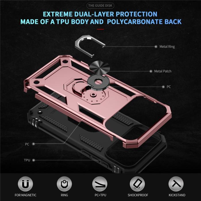Bild 2, iPhone 17 Pro Skal Shockproof Hybrid Ring Roséguld