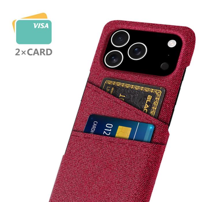 Bild 2, iPhone 17 Pro Skal Med Kortfack Tygbelagt Röd