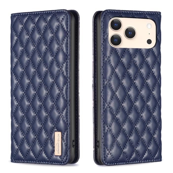 Bild 1, BINFEN iPhone 17 Pro Fodral Flip Diamond Läder Blå