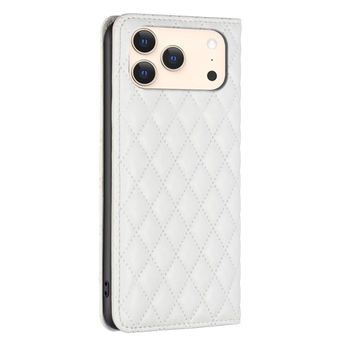 Bild 3, BINFEN iPhone 17 Pro Fodral Flip Diamond Läder Vit